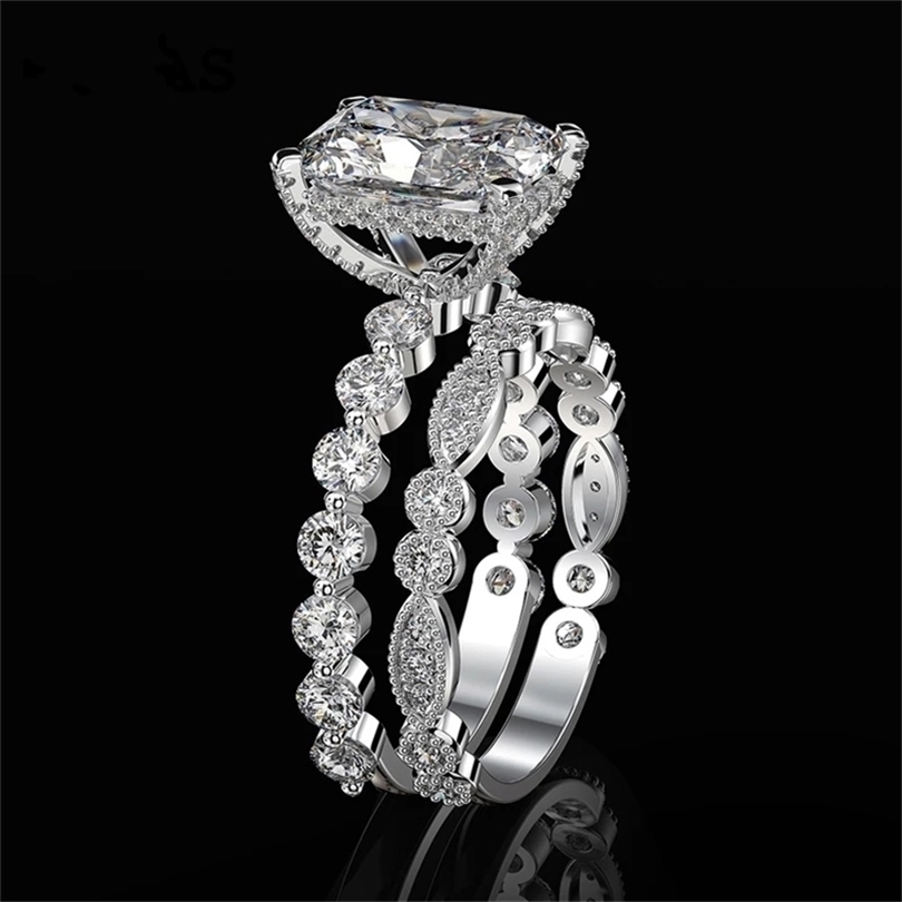 

100% S925 Sterling Silver Wedding Rings Set For Women Sparking Created Gemstone Diamond s Engagement Fine Jewelry 220728