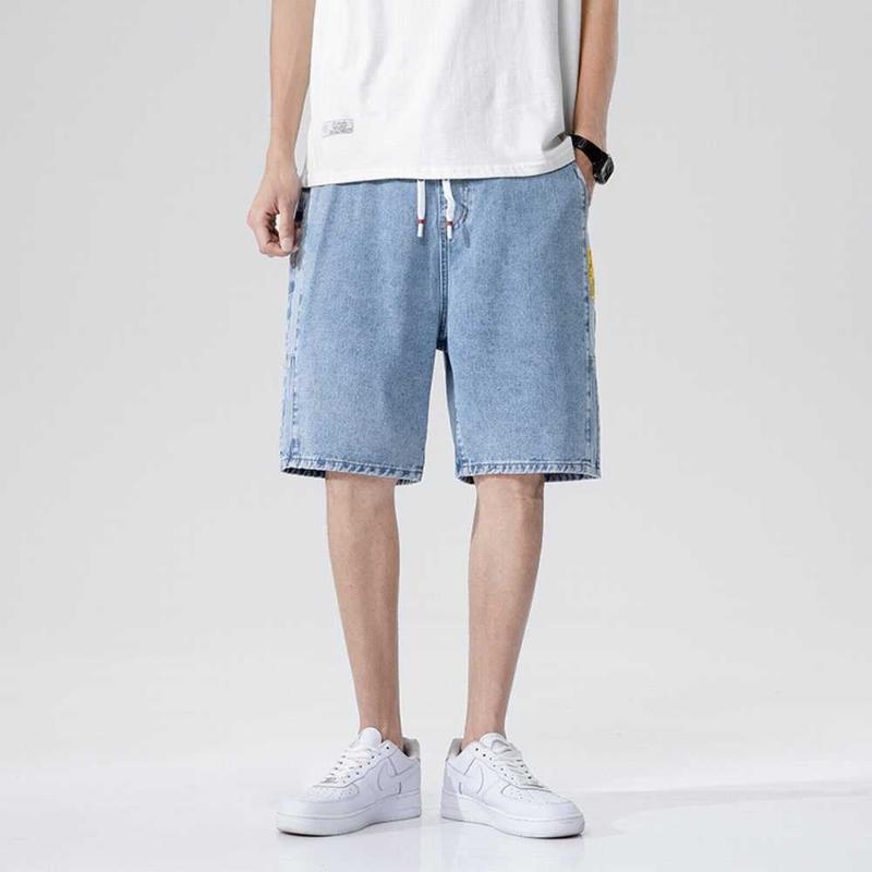 

Men's Jeans Summer Short Men Cotton Denim Straight Cargo Pants Blue Gray Pocket Drawstring Elastic Waist Brand Casual TrousersMen's, 5008 gray