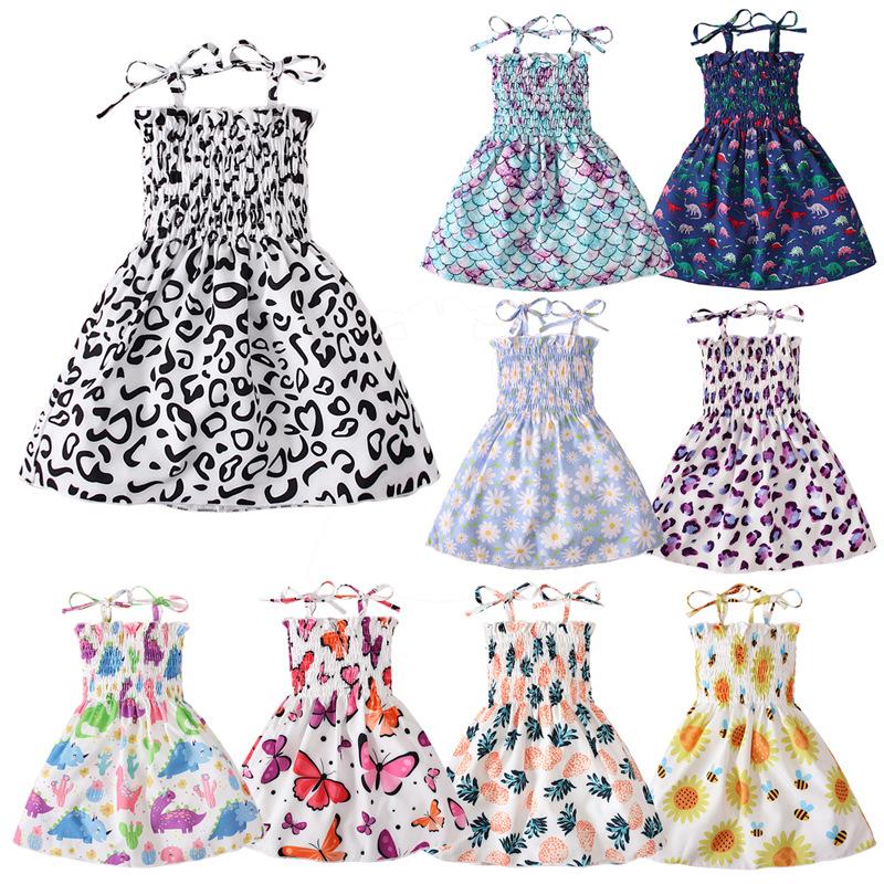 

Girl's Dresses Kids Summer Sling Ruffles Cotton Dress For Girls Princesse Bohemian Clothes Leopard Pineapple Butterfly Vestidos 1-6YGirl's, As