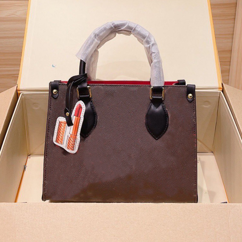 

Tote Bag Women Shoulder Handbag Lady Shopping Bags Canvas Leather Letter Heart Printing Lipstick Keyring Long Strap Onthego Handbags 05, 35*27cm