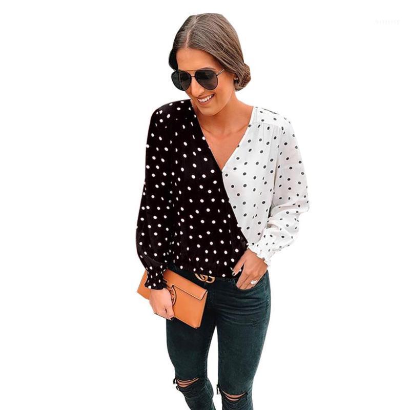 

Autumn Winter Polka Dot Long Sleeve V Neck Blouse Shirts Summer Women Clothes Pactwork Casual Loose Fashion Tops Women' Blouses, 192027b yellow