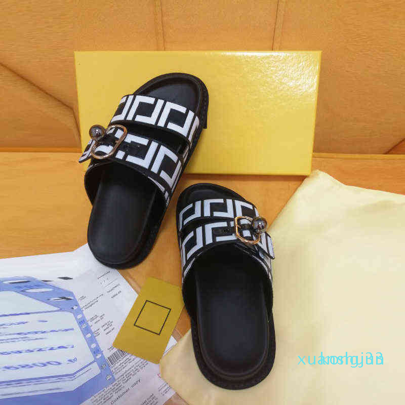 Mode 2022 designer design qualité Brown FF Pool Slide Sandales pour femmes pantoufles plates Slip On boucle homme chaussures appartements sandale