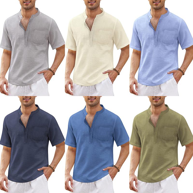 

Men's T-Shirts Men Loose Shirts V Neck Tee S-3XL Male Blouse Short Sleeve Summer Casual Solid Color Button Pocket Tops Men's ClothingMen, Black