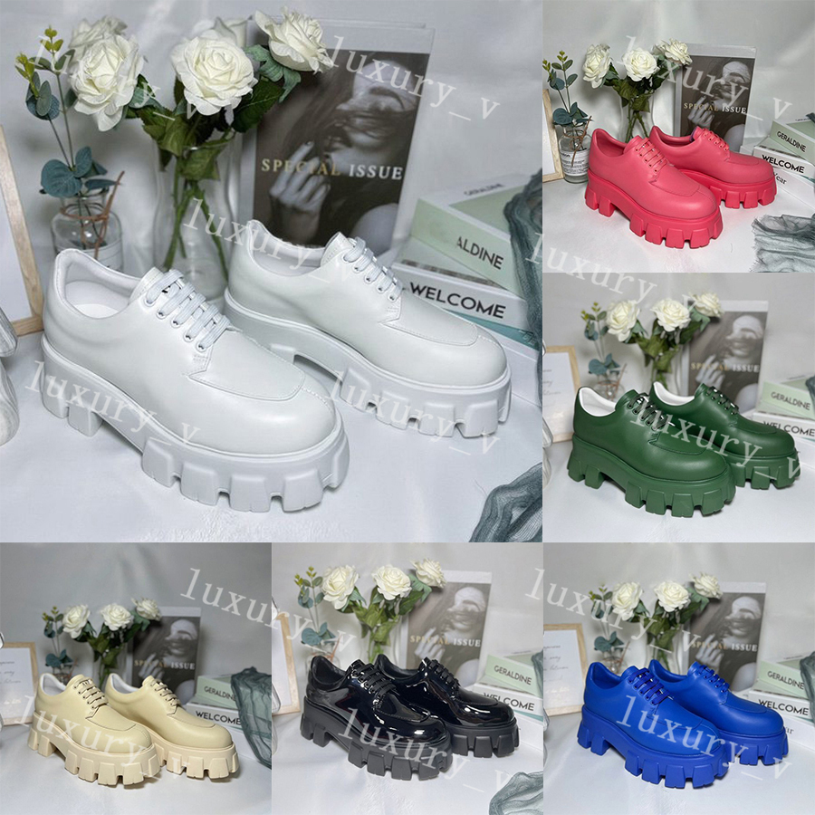 

Desinger Monolith Shoes Women Loafers Metal Triangle Logo Leather Casual Shoes Increase Platform Sneakers Fashion Lady Mullers with box size 35-41, Color 3