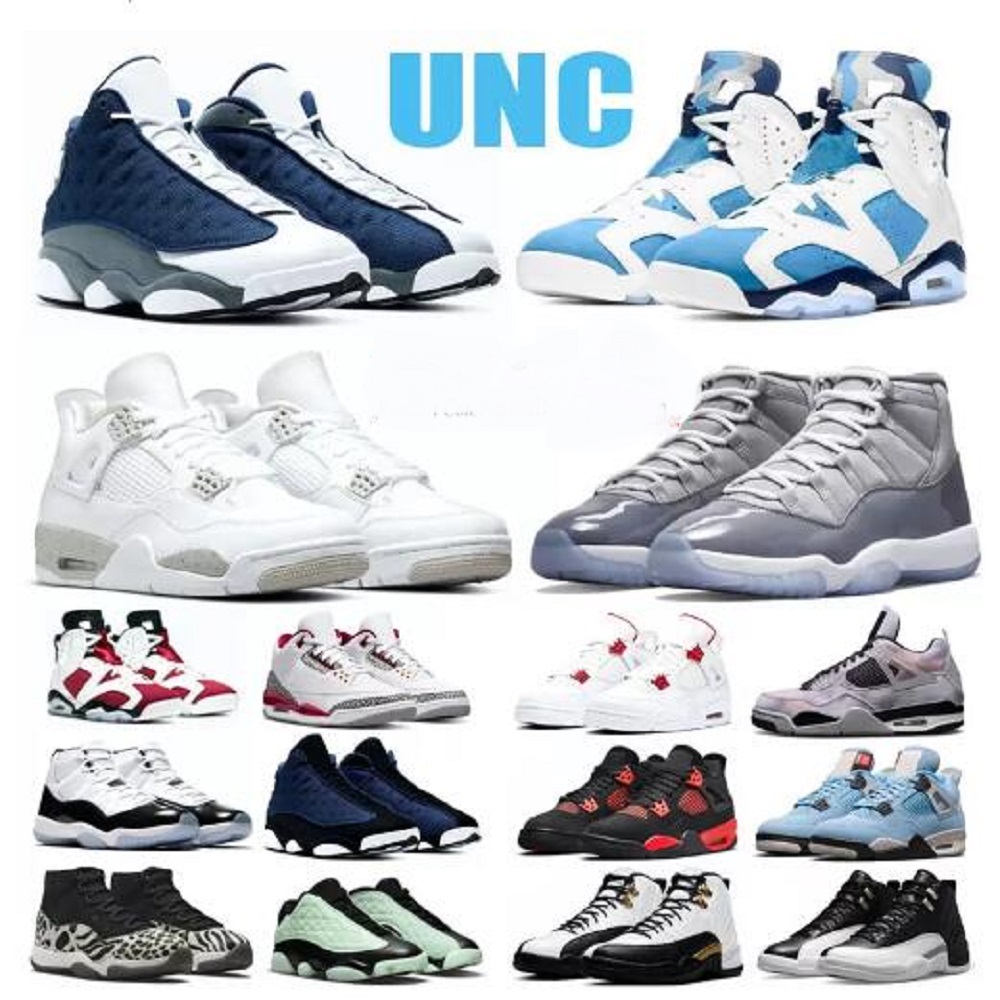 

4s jumpman Basketball Shoes Mens UNC 6s White Oreo Fire Red Bred Patent 12s playoffs 13s Flint Men Sport Sneakers Trainers Size 5.5-13, Color 21