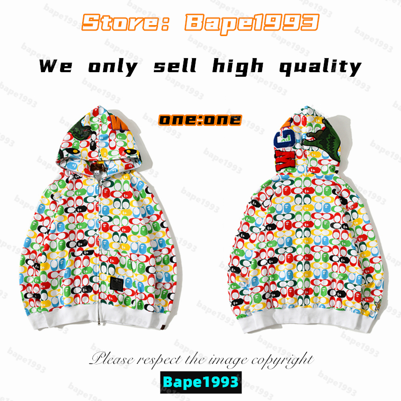 

High quality Apes Mens Hoodies & Sweatshirt Japan shark B ape head Galaxy spots luminous camo Male and female couples with the same model 100% cotton New hoodie 1993 KS1-21, 1 button