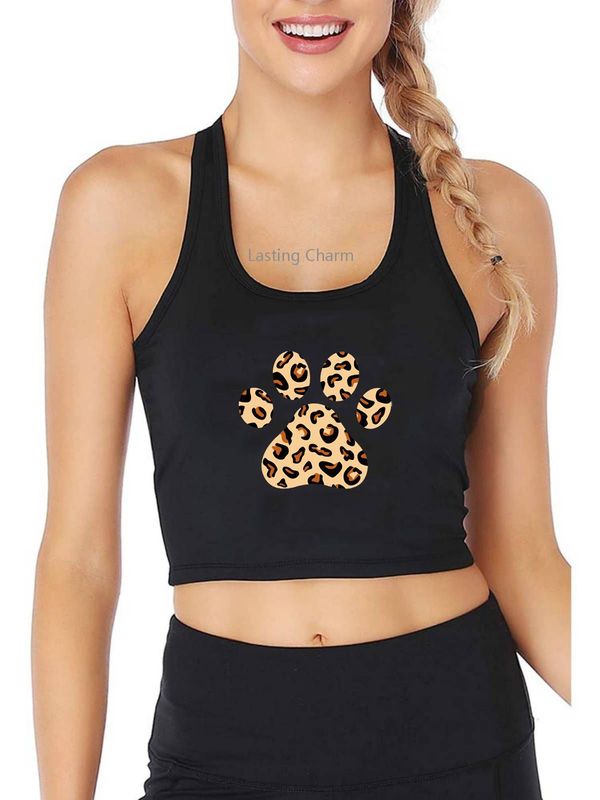 

Casual Leopard Bear Paw Print Breathable Slim Fit Tank Top Women's Customization Yoga Sports Training Crop Tops 220616, Black