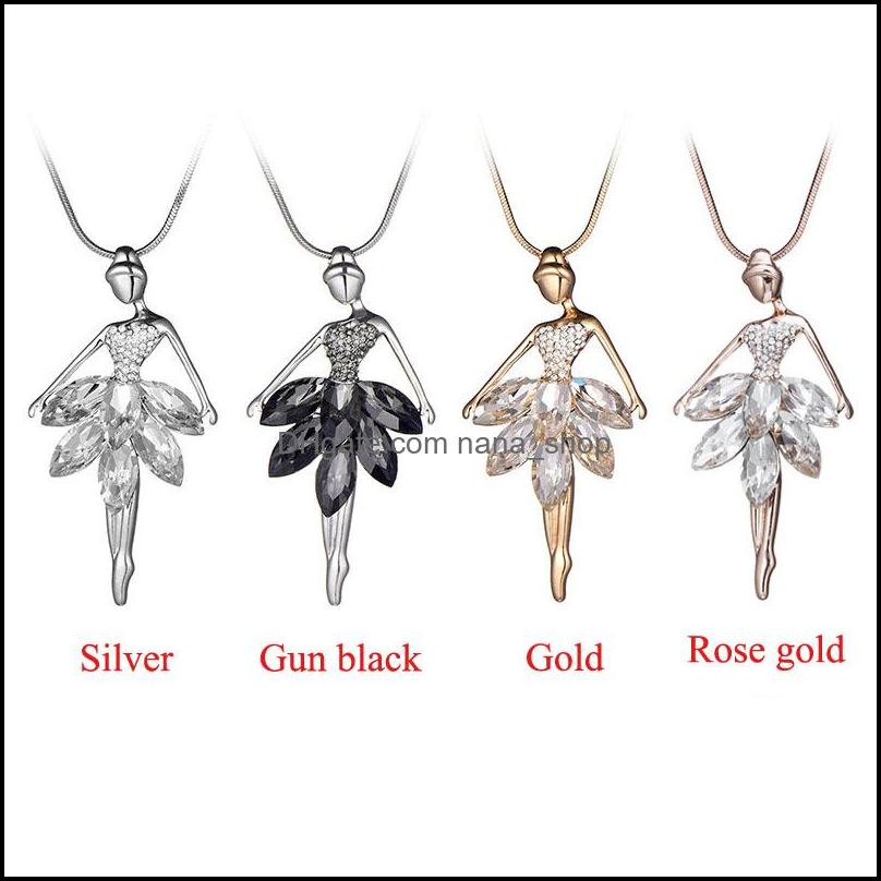 

Pendant Necklaces Pendants Jewelry Fashion Ballet Girls Dancer Necklace Crystal Rhinestone Charms Ballerina Long Chain Statement Christmas