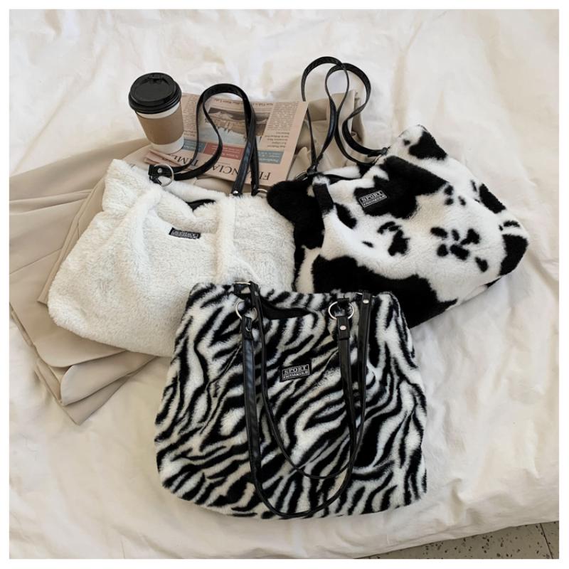 

Evening Bags Winter Plush Handbags Fashion Women Animal Pattern Print Shoulder Tote Bag Female Leopard Messenger Shopper Designer, 01