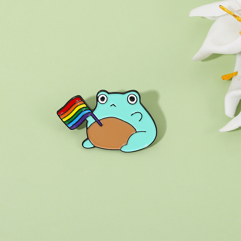 

Cartoon Frog With Rainbow Flag Brooch Unisex Clothes Backpack Animals Lapel Pins Enamel Corsage Badge Buckle Sweater Clothing Accessories