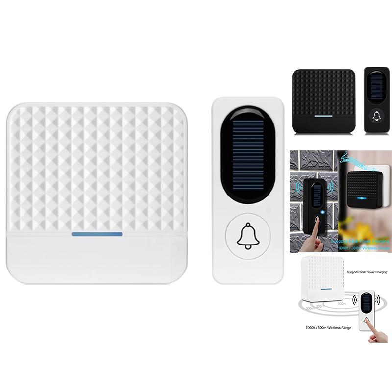 

Doorbells Solar Powered Waterproof Wireless Door Bell Smart Chime 1 Button ReceiverDoorbells