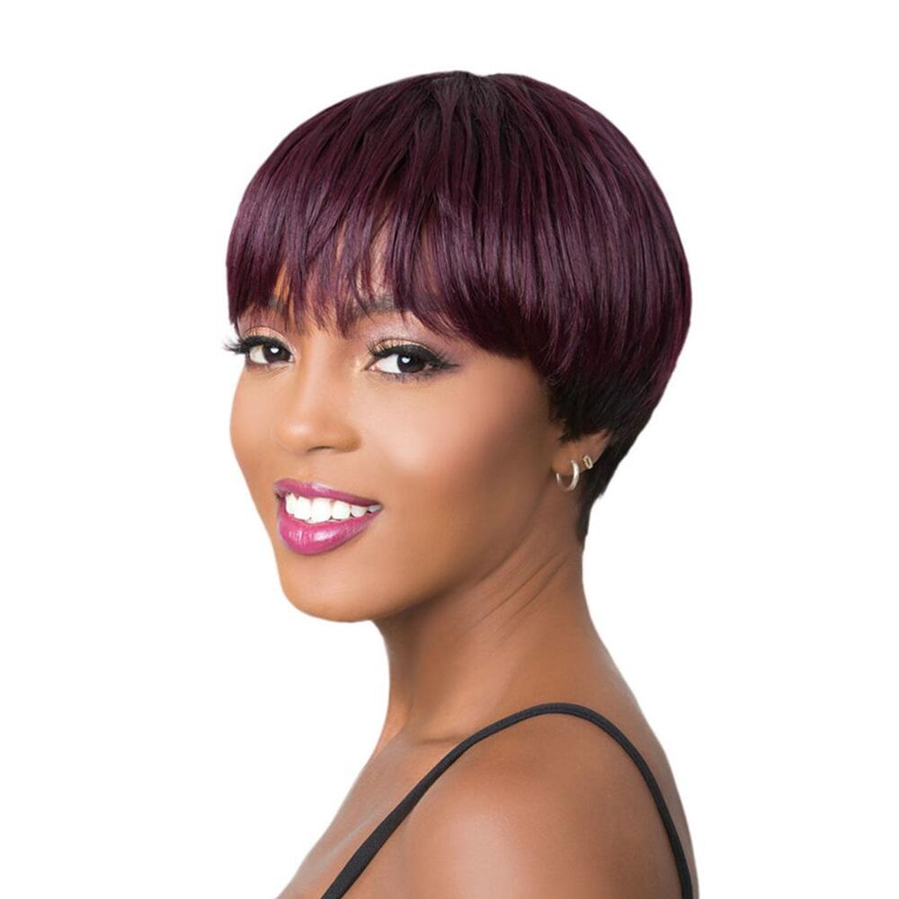 

Ombre 1B/99J Short Bob Pixie Cut Wig Straight Human Hair Wigs Full Machine Made Brazilian None lace Wigs For Black Women, #1b99j