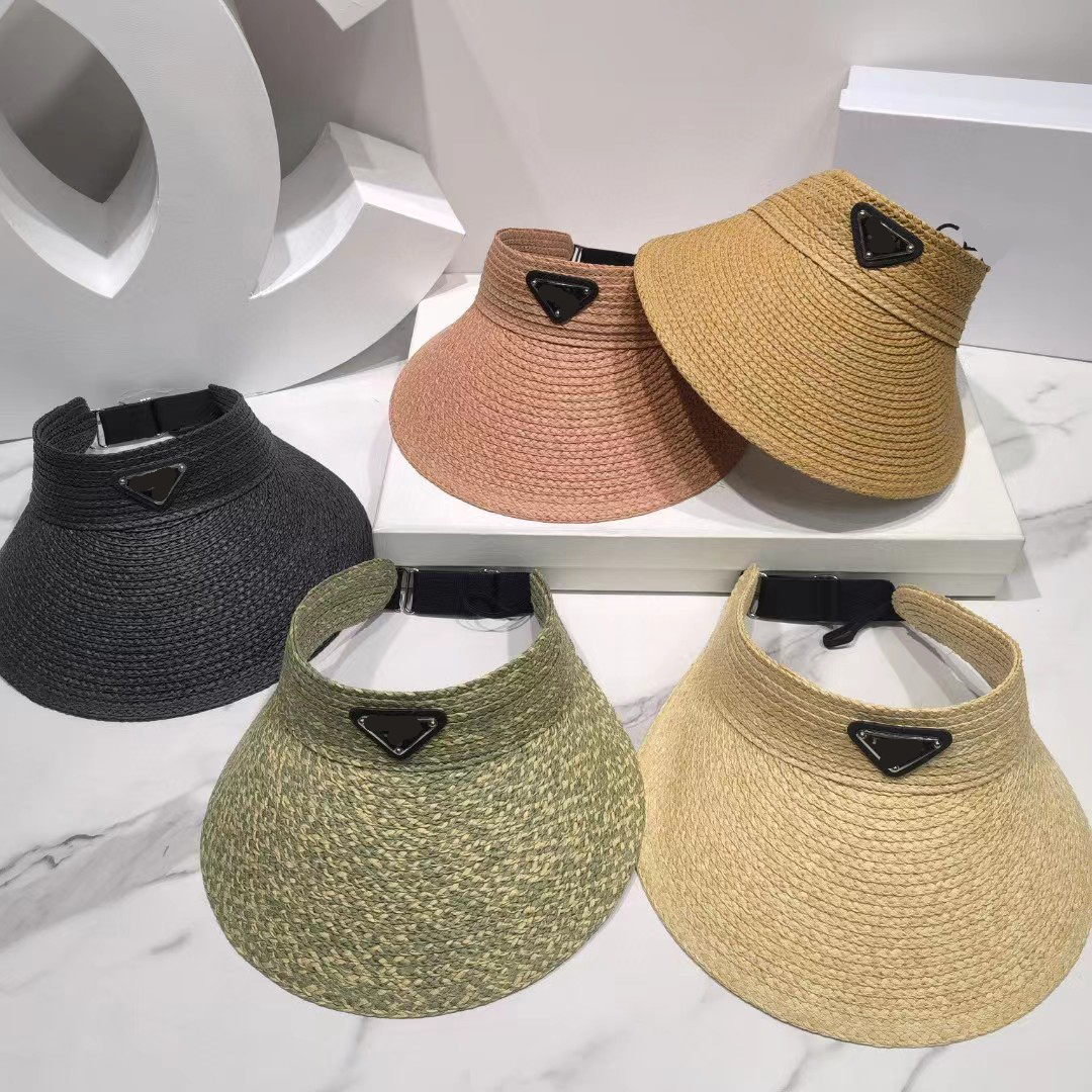 Luxury designer visors Sun Hat woman Anti Uv Female hats Outdoor Visor Cap fashion triangle Letter Empty Top Caps Casual Straw Shade Beach Sunhat