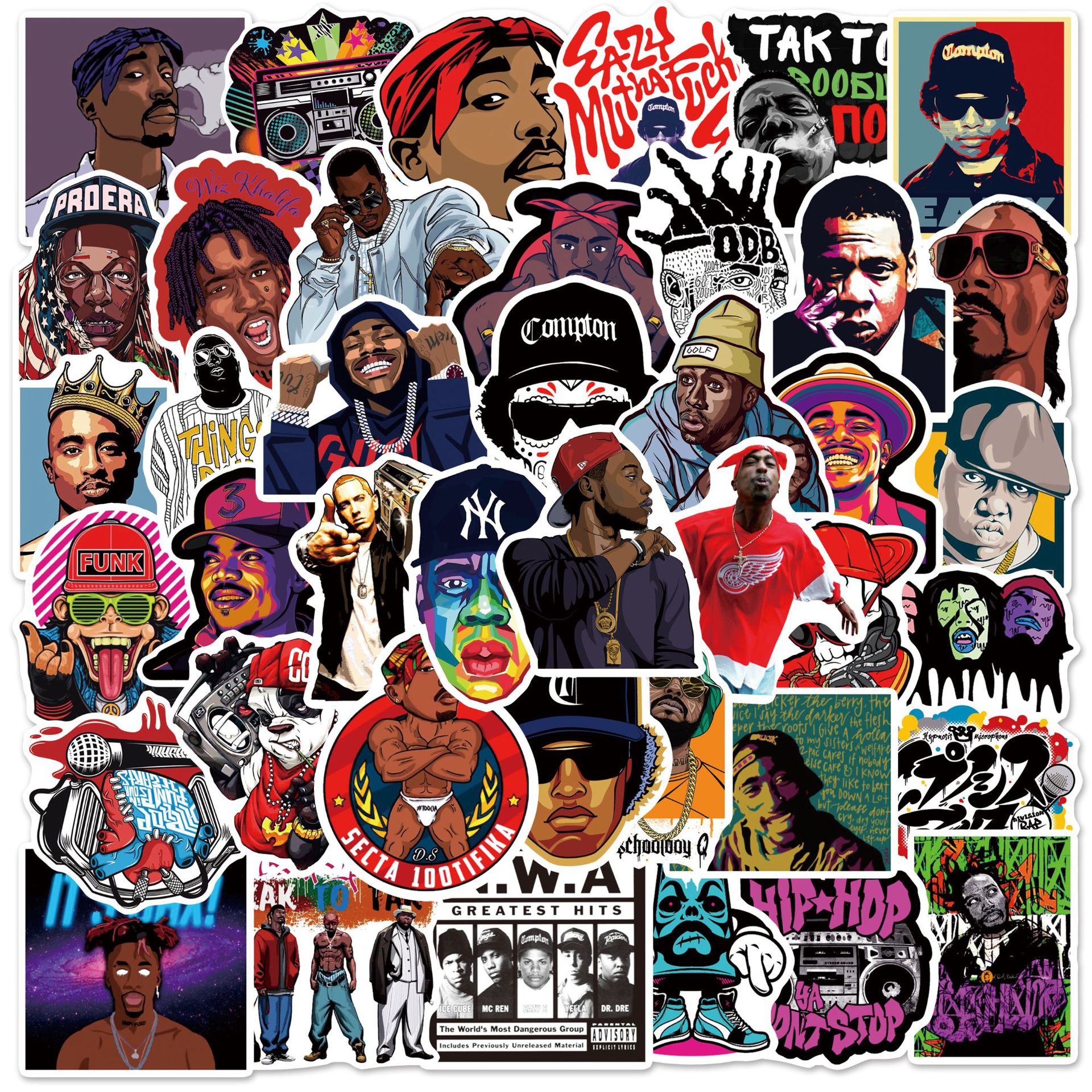 

50pcs Legendary Rapper Tupac 2pac stickers Notorious Big East /West coast graffiti Stickers Luggage Laptop Skateboard sticker, Multi colors