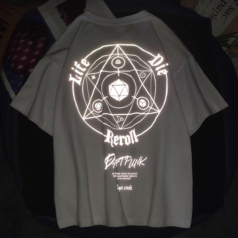 

Men' T-Shirts Ly Fashion Reflective Printing Hexagram Mysterious Patterned T-Shirt Men Summer Short Sleeve Cotton Tee Hip Hop Streetwear, Black