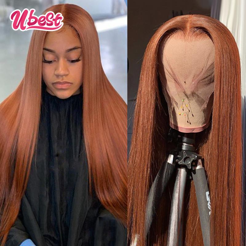

Lace Wigs Light Brown Straight Front Human Hair Wig 13x4 HD Transparent Frontal Burnt Orange Brazilian 5x5 Closure WigsLace, As pic