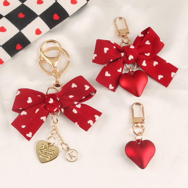 

Keychains Cute Girly Red Bow Heart Keychain Fashion Metal Charms Women Girl Car Bag Pendant Key Ring Keyring Gift Jewelry