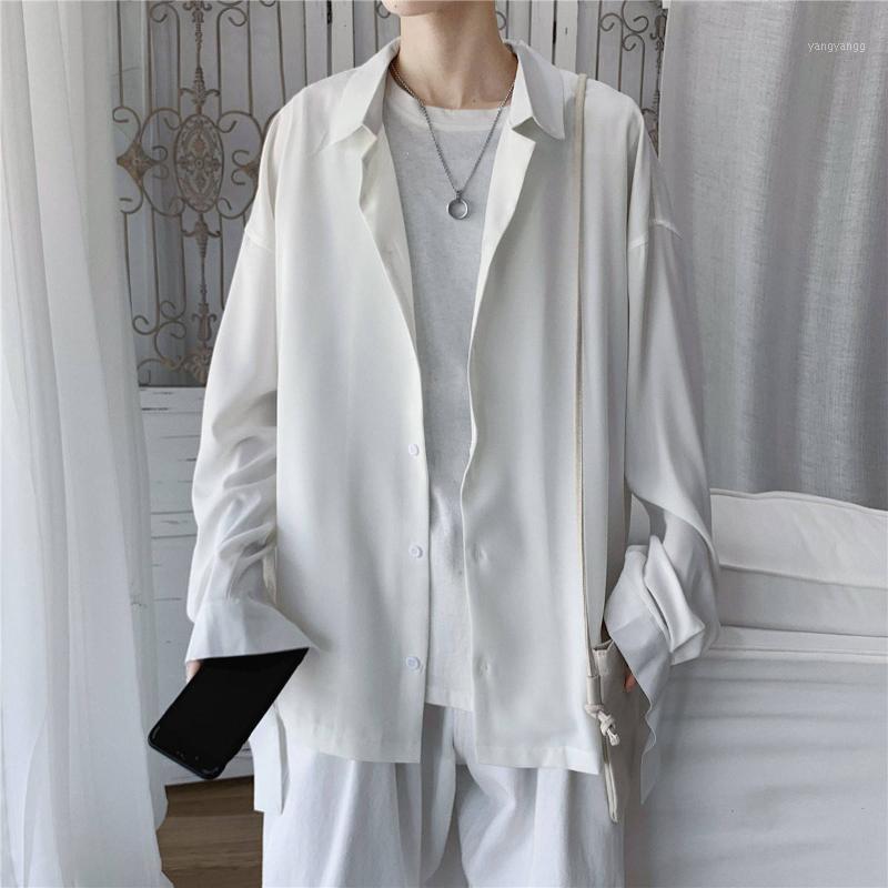 

Autumn Men Handsome All-match Shirts Male Fashion Korean Style Man Solid Color Long Sleeve Design Blouse Men's Casual, Black