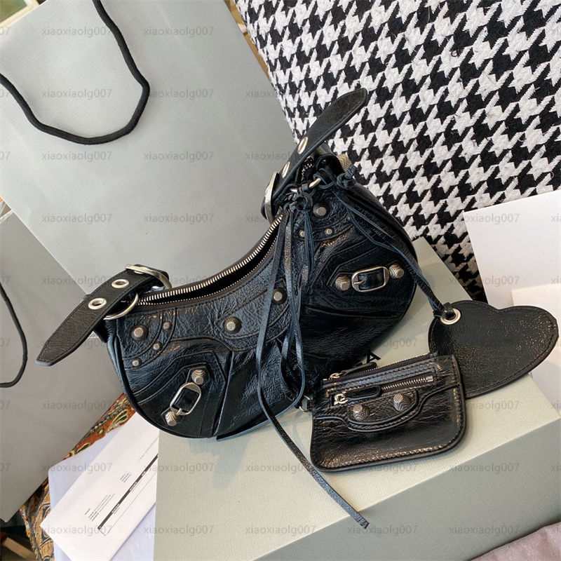 

5A top women's motorcycle armpit bag external real pickup bags women's handbag designer women's handbag shoulder Wallet, Black