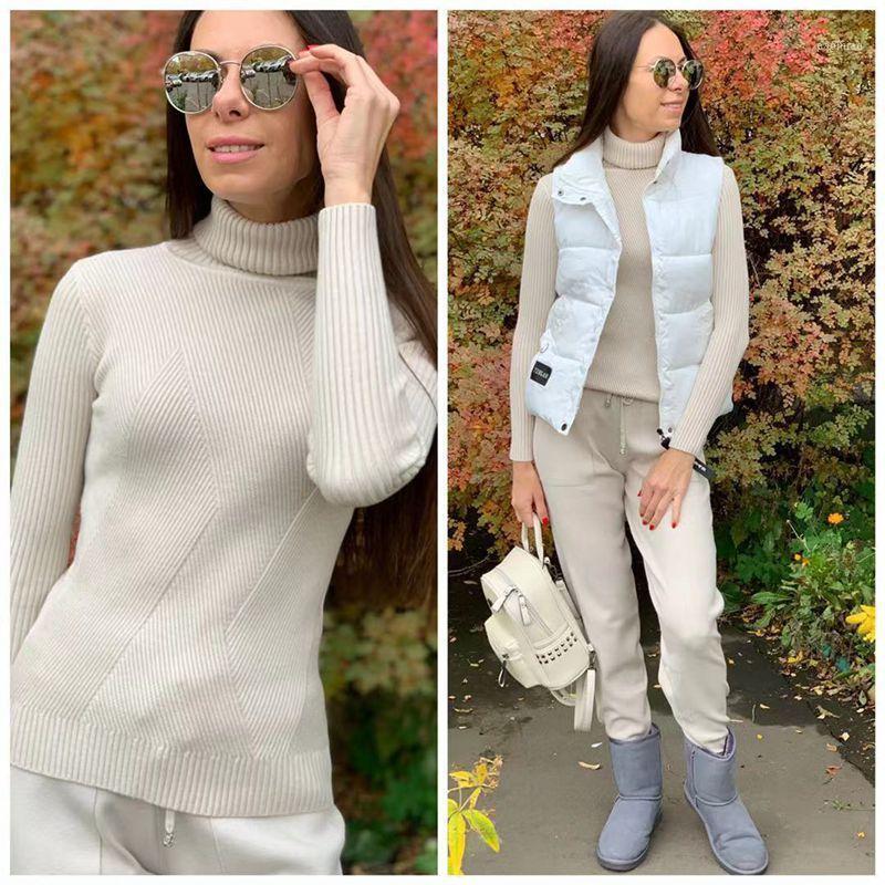 

Two Piece Dress Tracksuit Women Spring 2022 Fashion Turtleneck Sweater And Pants Knit Suit With 2 Set, Brown