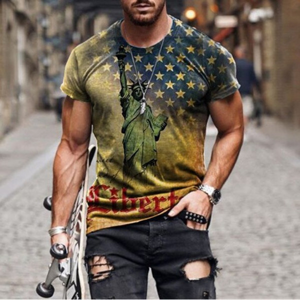 Men's Plus Tees & Polos T-Shirts Summer Male Of Large Sizes Vintage Loose Clothing Short Fashion America Printed Letters The Red-image-751615501