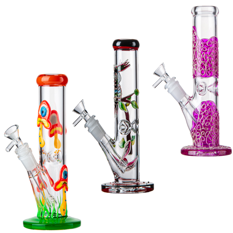 

Straight Perc Percolators Glass Bong Heady Hookahs 3D Painting Unique Bong Glow In The Dark Water Pipes Oil Dab Rigs With Diffuesd Downstem Bowl
