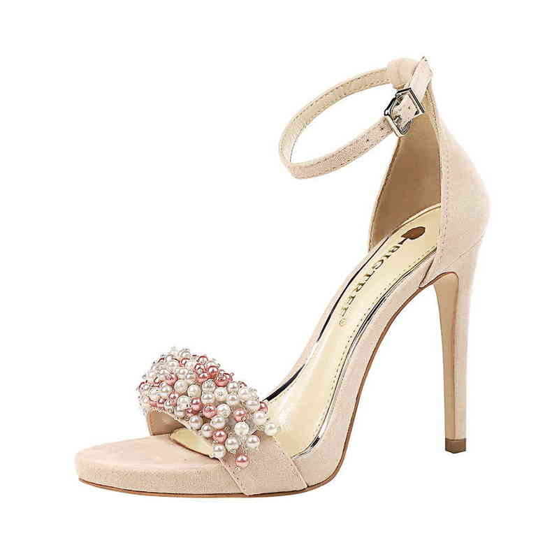 

Sandals Luxury Pearl Beaded Platform High Heels Designer Elegant Pointed One Line Belt Buckle Thin Heeled Sandals Women Sandals 220323, Red