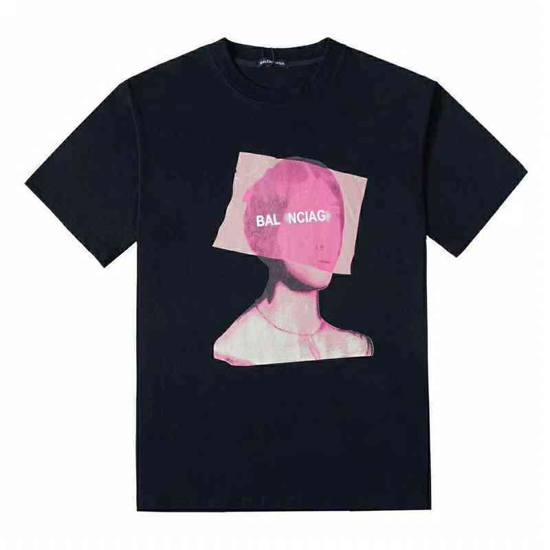 

Designer T shirt Luxury Balanciagas Painted Figure Image Printed T-shirt Round Neck Short Sleeve Loose Half Sleeve, Black