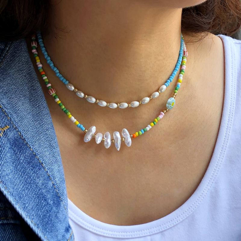 

Chokers Bohemian Colorful Glass Bead Pearl Necklace Turquoise Water Drop Butterfly Charms Beach Party Femme Handmade ChokersChokers