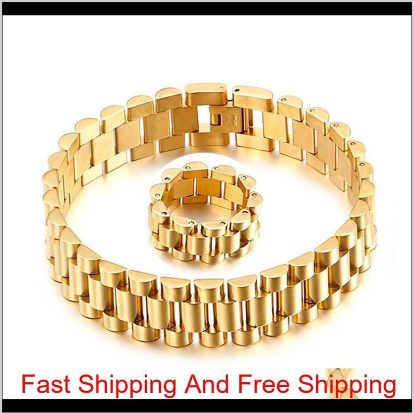 

15Mm Men Women Stainless Steel Watch link chain Band Strap Bracelet Watchband Wristband Bracelets Rings Gold Hiphop Wrist Strap Li279T