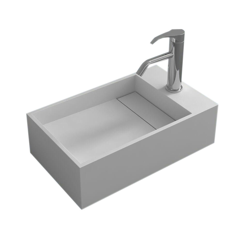 Rectangular Wall Mounted Sink Solid Surface Stone Vessel Cloakroom Hidden style drain Washbasin RS3816-image-383356756