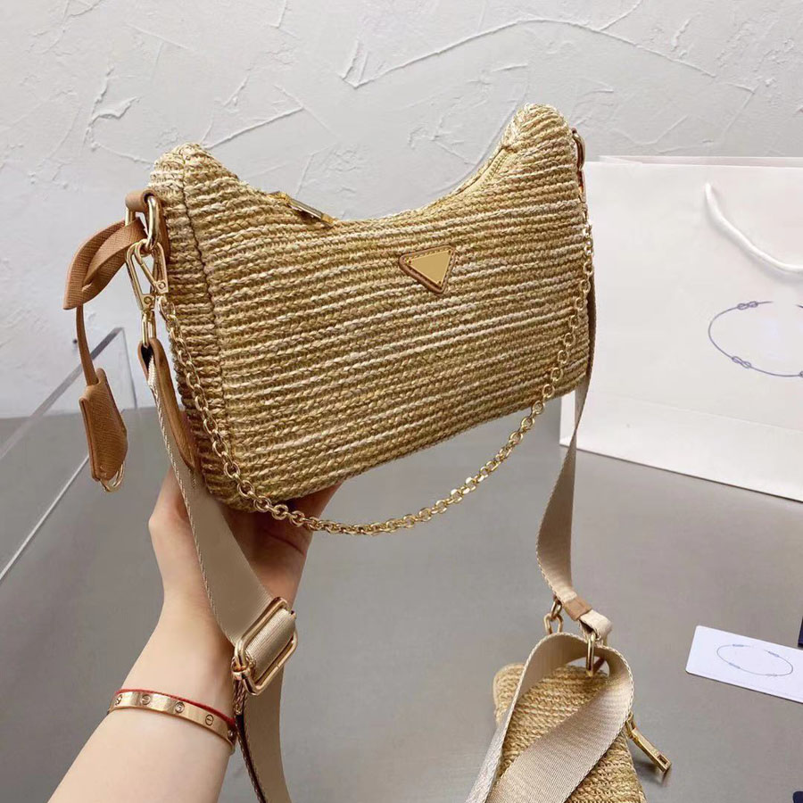 

multi pochette Womens Hobo Bags Shoulder prad bag Handbags Purses Wallets Fashion Women Straw Weave Hobos Crossbody Handbags Packs 3 Sizes, 21*12cm