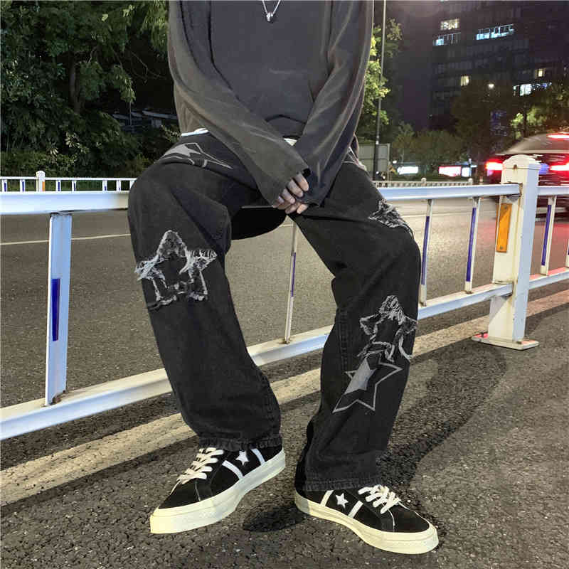 

Trendy American jeans men' oversize pants high street ins trendy vibe wind fried Street length, Blue high quality
