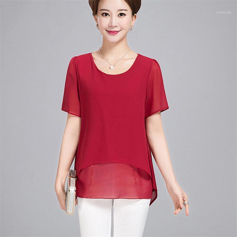 

Women's Blouses & Shirts 2022 Summer Women Chiffon Shirt Female Short Sleeve Casual Blouse O-Neck Tops Vintage Loose, Green