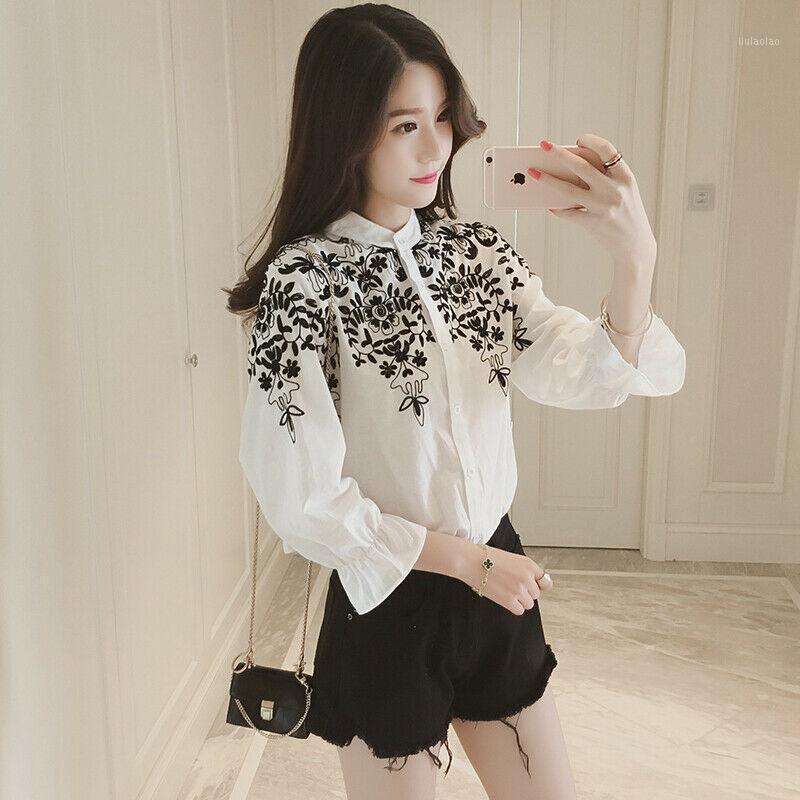 

Women Long Sleeve Embroidery Blouse T-Shirt Top Holiday Summmer Beach Shirt Floral Casual Femme Blusas Mujer Women' Blouses & Shirts, Black