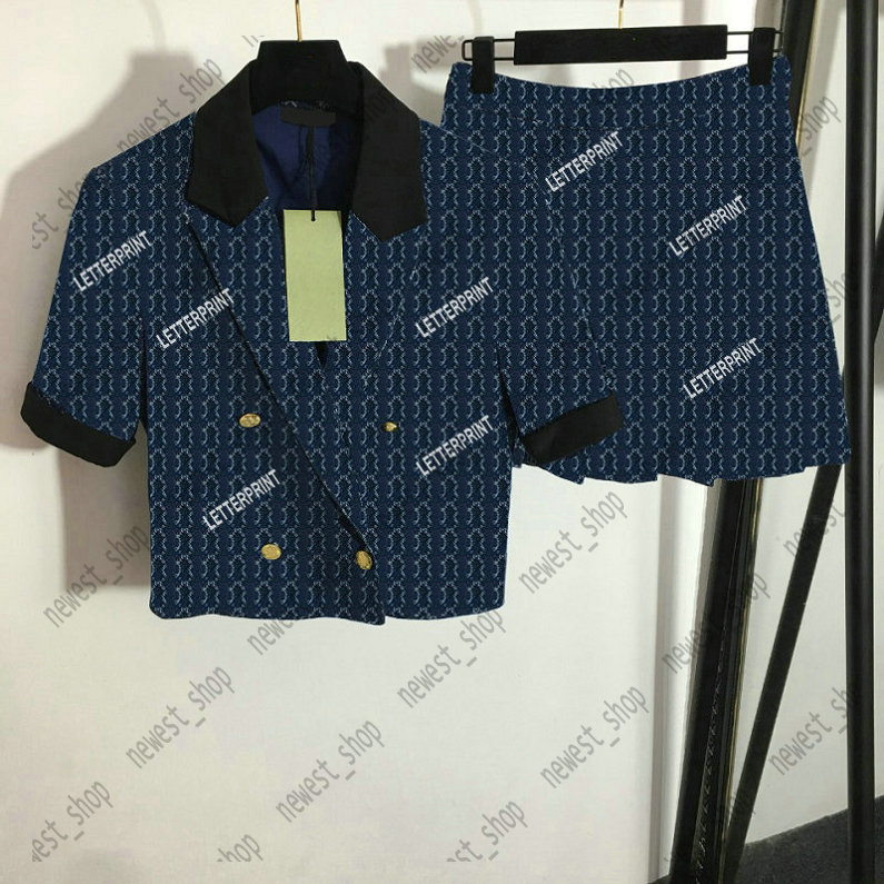 

Womens Tracksuits western Blazer lady Double breasted lapel coat letter print High waist pleated short skirt designer luxury casual Blazers Male dress suit, Blue