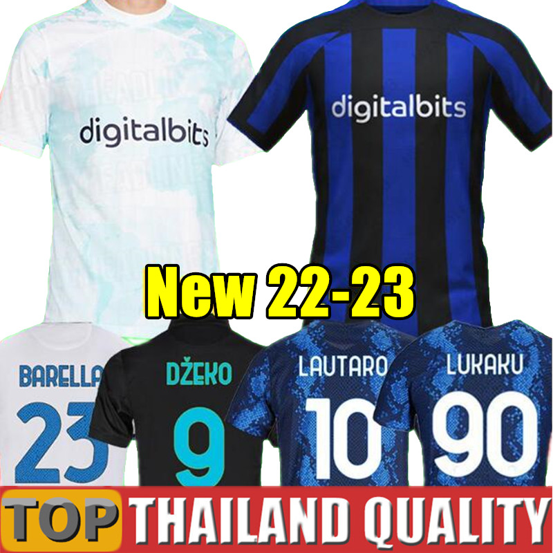 

LUKAKU soccer jersey 21 22 23 BARELLA VIDAL LAUTARO INTERS ERIKSEN ALEXIS DZEKO CORREA AWAY THIRD MILANS UNIFORMS football shirt 2021 2022 2023 Men Kids kit uniform, 21/22 away + patches - men