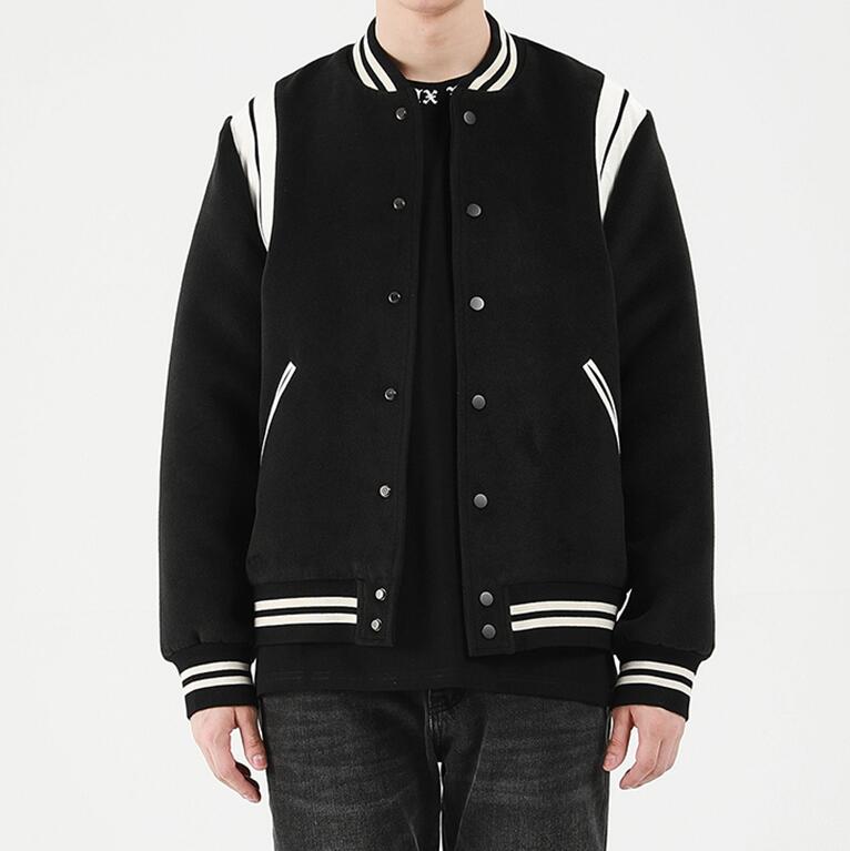 

Blue Black Double White Stripe Patchwork Woolen Patchwork Leather Men's plus size Outerwear & Coats Women's Jacket Baseball Jackets