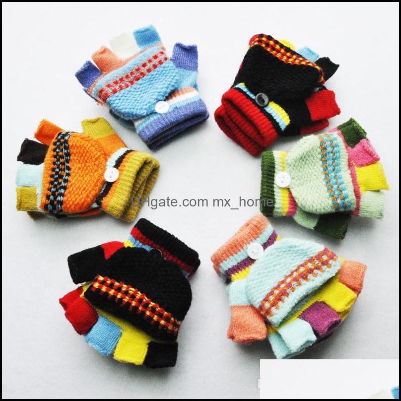 

5-15 Years New Arrival Winter Children Gloves Warm Baby Boys Girls Mittens Kids Knitted Patchwork Thicken Drop Delivery 2021 Childrens Acc, As shown