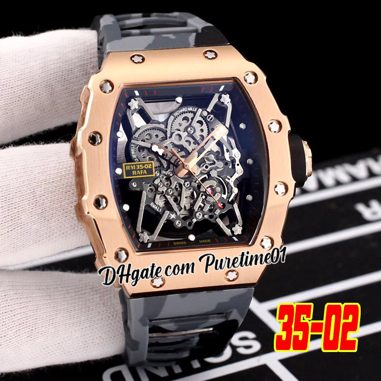 

2022 Rafael Nadal Miyota Automatic Mens Watch Rose Gold Skeleton Dial Black Gray Camouflage Rubber Strap Watches Puretime01 E137-3502-D4, E137a (4)