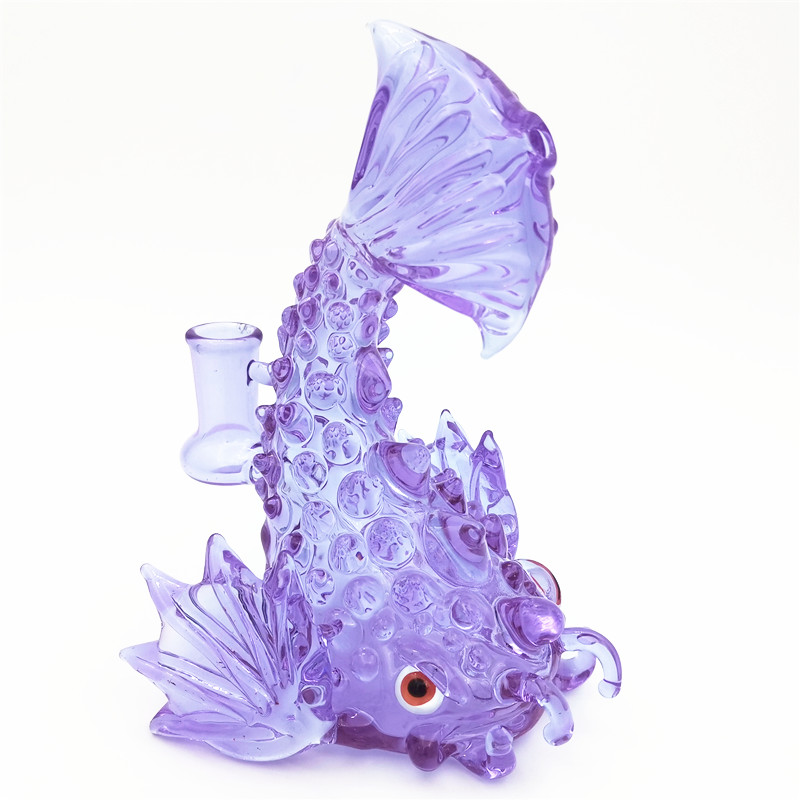 

Glass Water Bong Catfish Shape Purple Rig 14.4MM Female Joint Hookah Pipe Bubbler