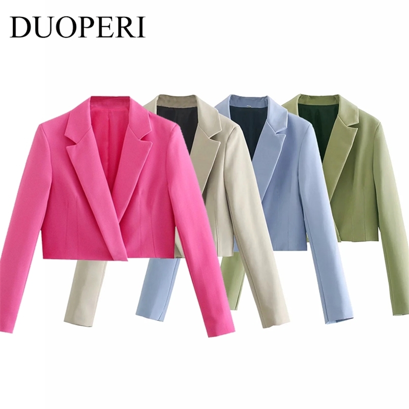 

DUOPERI Fashion Cropped Blazer Women Long Sleeves Casual Office Lady Chic Design Short Coat Female Outwear femme veste 220402, As picture