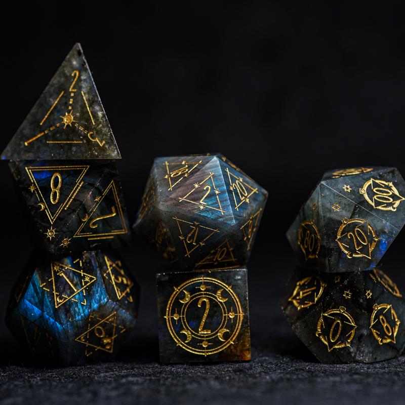 

Other Natural Labradorite Gems Dice Magic Matrix Symbol Stone Engrave Polyhedral Starry Sky For DND RPG COC Table GamesOther