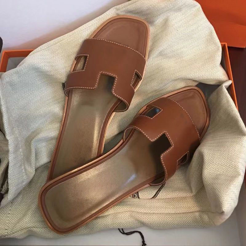 

luxury Designer Women Slipper orans flats Sandal Fashion Slides Calfskin CASUAL SHOE Sandals genuine leather High Quality Flip Flop women size 35-42