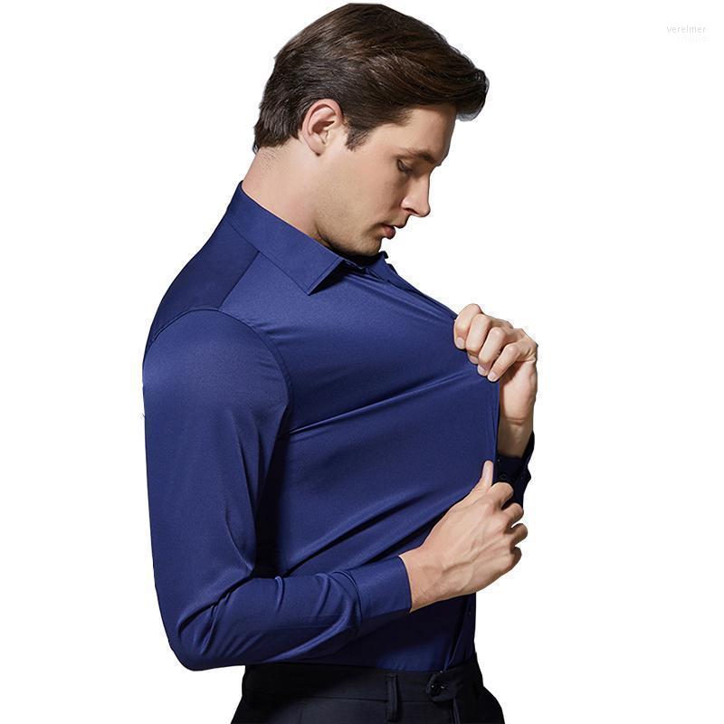 

Men's Dress Shirts Mens Classic Non Iron Stretch Solid Easy Care Shirt Silk Satin Long Sleeve Formal Business Standard-fit Basic Vere22, Black