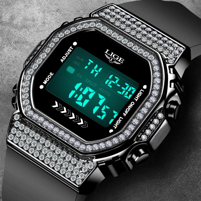 

Wristwatches LIGE Luxury Men Analog Digital Military Sport Led Waterproof Wrist Watches Sports Clock Relogio Masculino Watch Man Reloj Hombr, Silver black