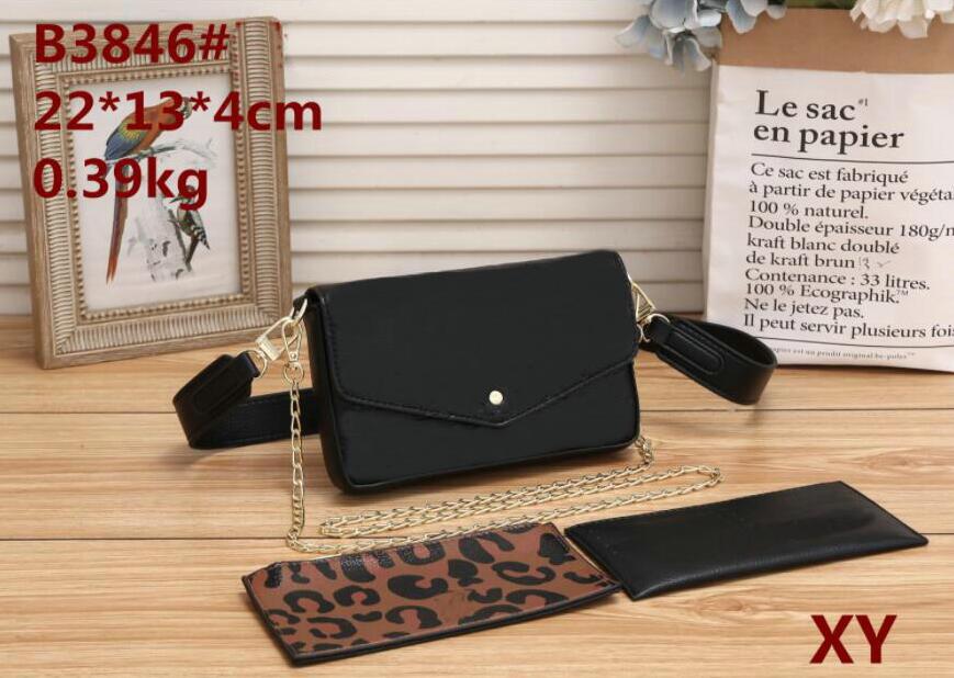 

M69977 FELICIE POCHETTE Shoulder bag Fashion 3pcs/set embossing envelope-style pouch features pockets lady chain shoulder bag clutch bag, Grey