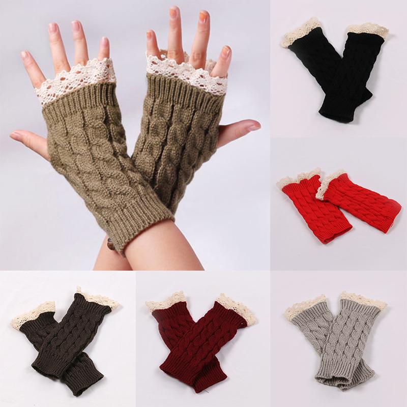 

Five Fingers Gloves Lace Lengthen Wristband Knitted Half Finger Wrist Winter Women's Warm Arm Material Acrylic 9 ColorsFive