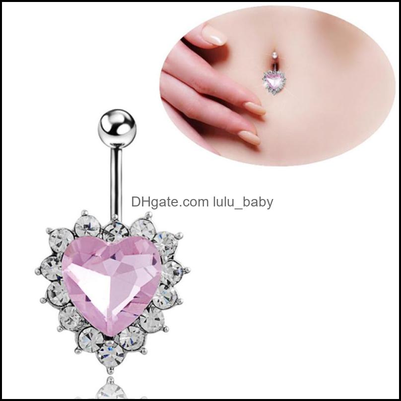

Body Arts Tattoos Art Health Beauty Zircon Heart Navel Rings 316L Surgical Steel Belly Button Ring Diamante Piercing Jew Dhgfe