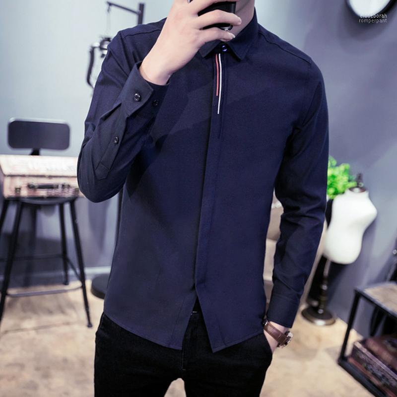 

Solid Pullover Men Shirts Lapel Cotton Casual Soft Fashion Long Sleeve Spring Autumn Travel Party Slim Fit Men's Eldd22, Navy blue